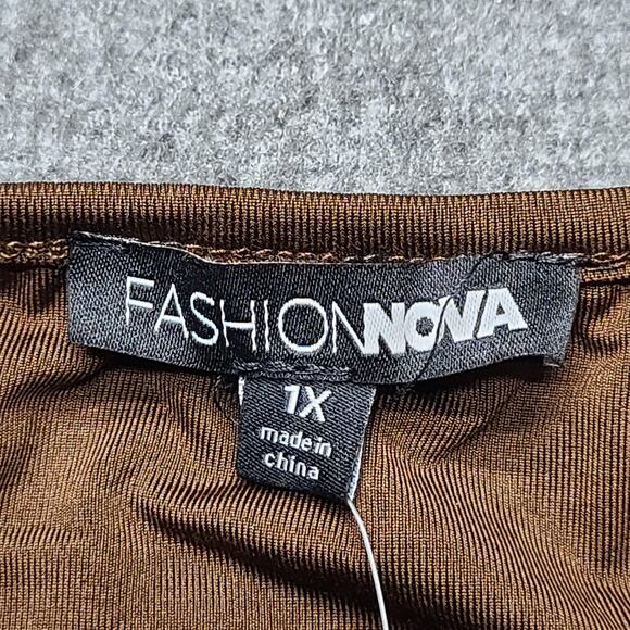 Fashion Nova Dress Womens 1X Brown From The Inside Out Ruched Mini Adjustable - Picture 8 of 10